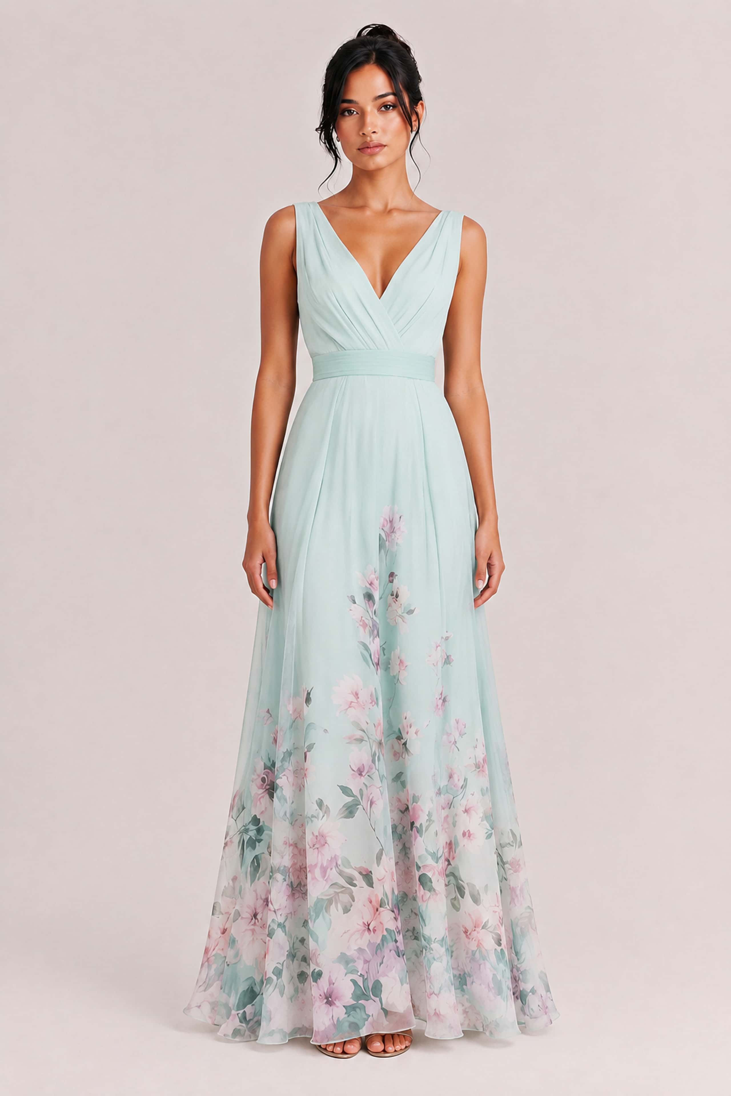 Elegant Floral Print V-neck Maxi Dress