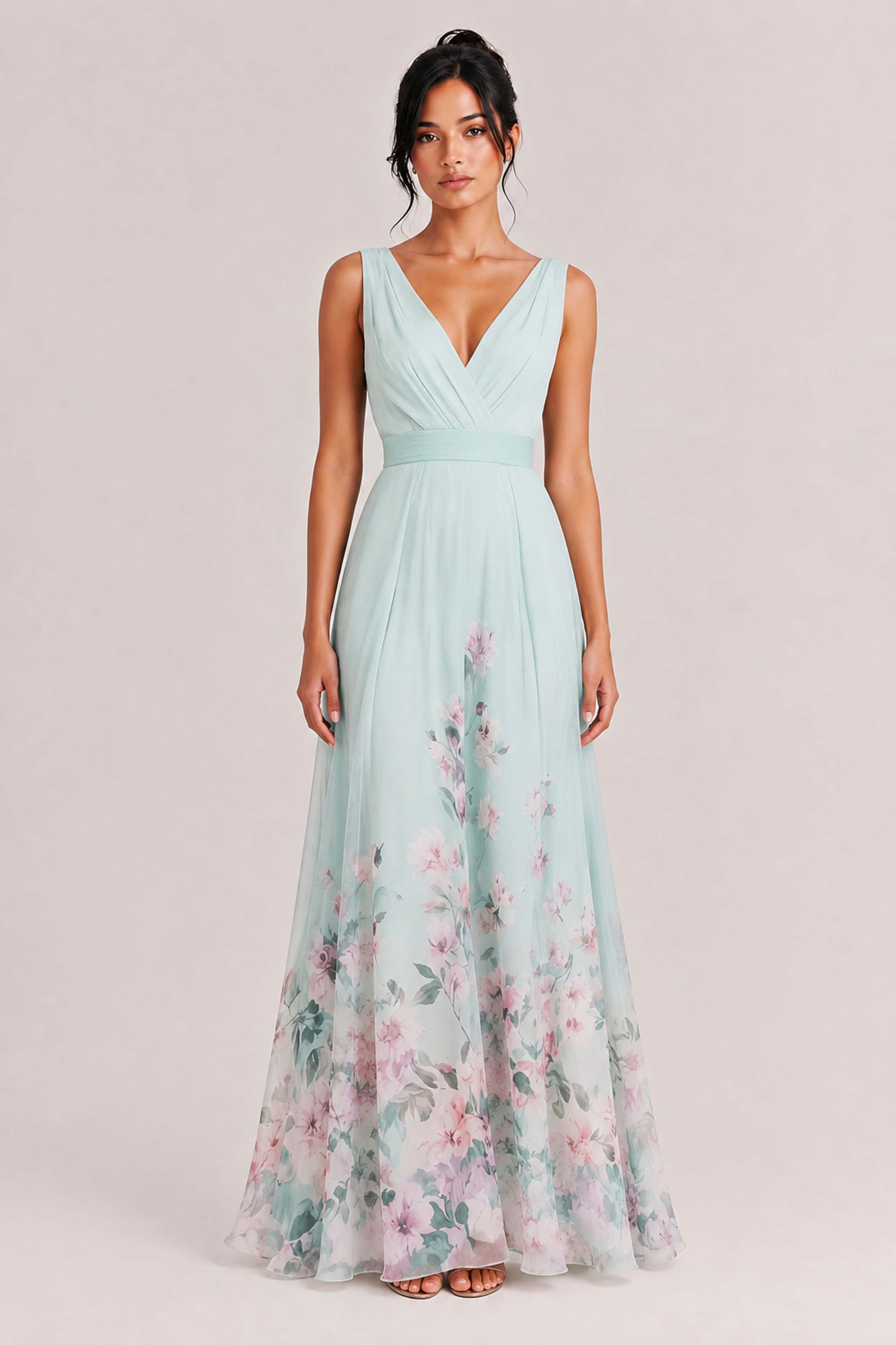 Elegant Floral Print V-neck Maxi Dress
