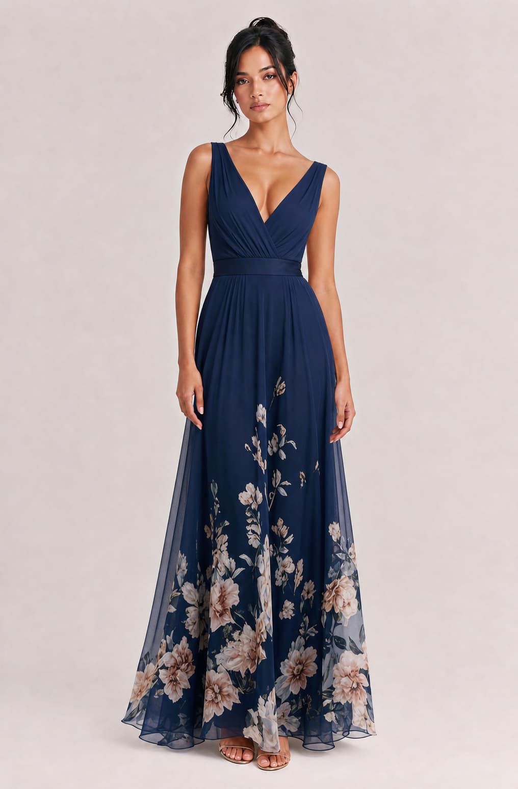 Elegant Floral Print V-neck Maxi Dress