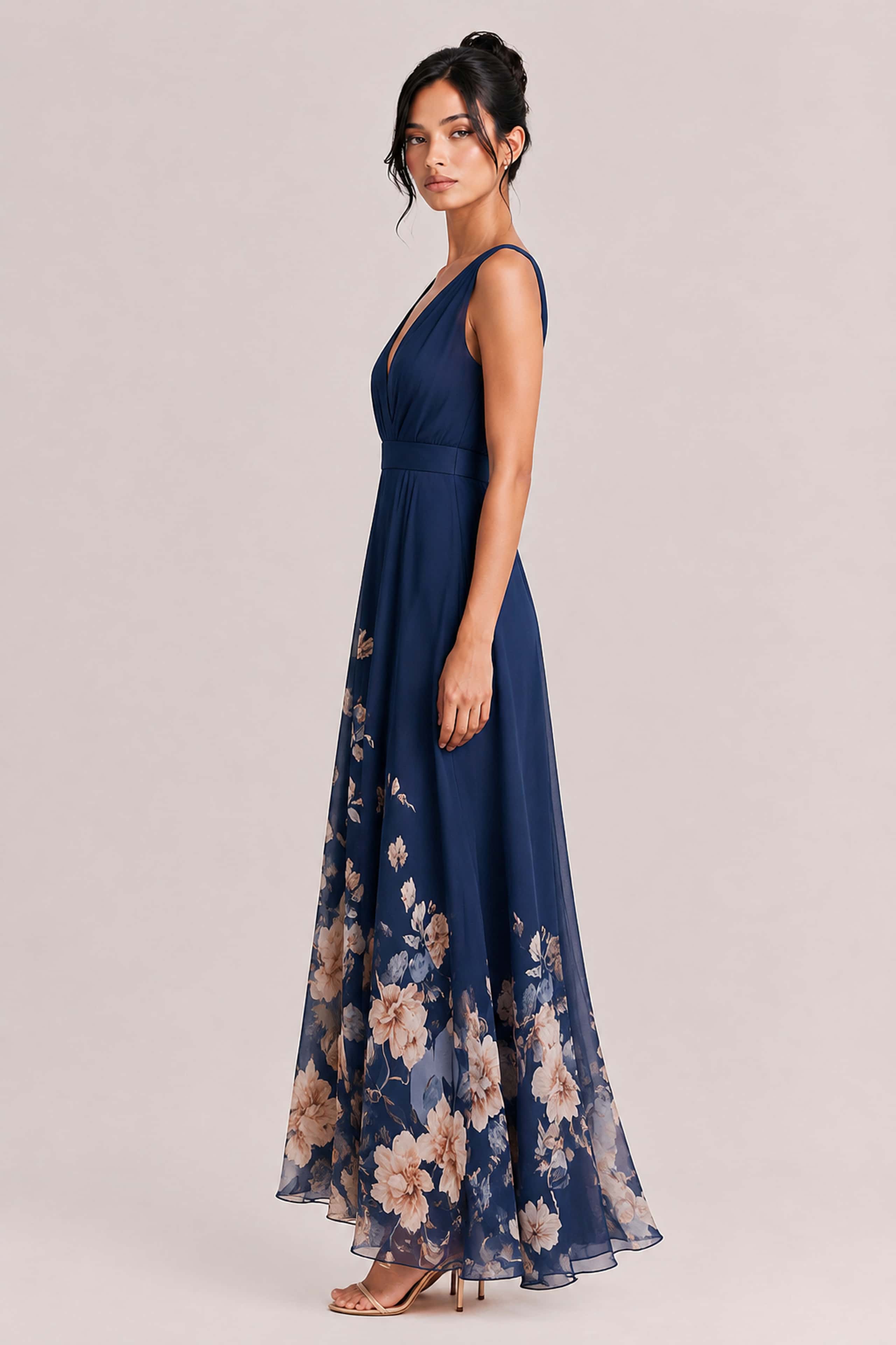 Elegant Floral Print V-neck Maxi Dress
