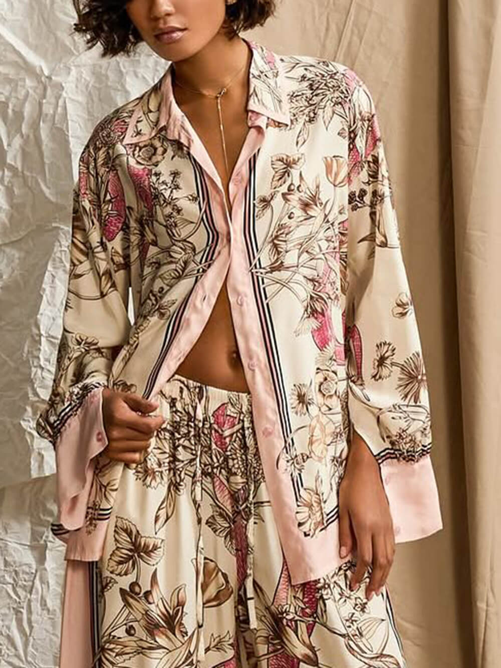 Unique Floral Print Loose Button-Down Oversized Shirt