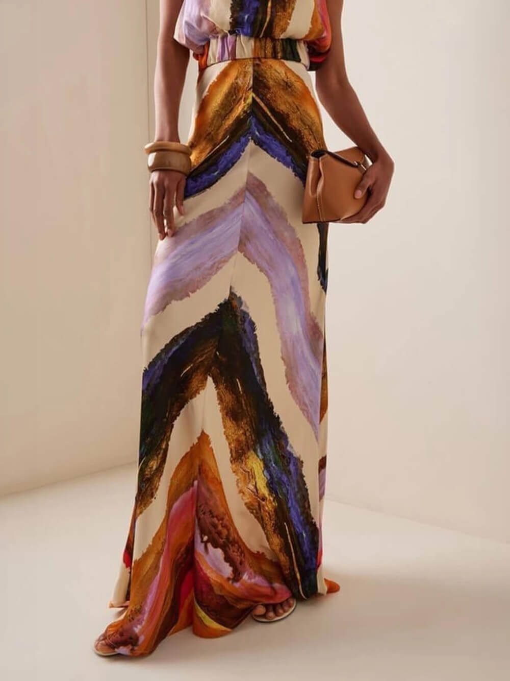 Elegant Abstract Print Tank Top And Maxi Skirt Set