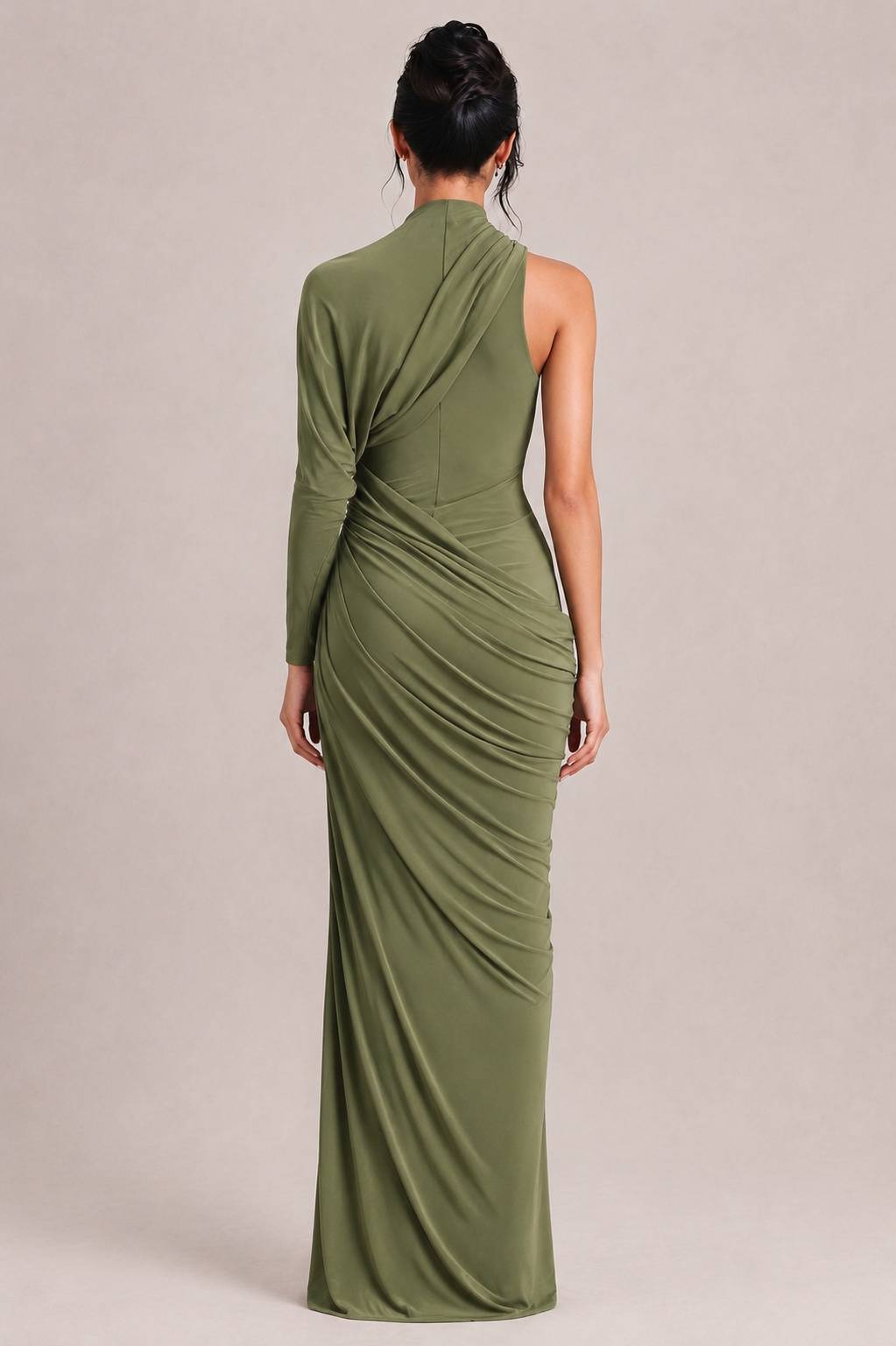 Elegant Asymmetrical One-Sleeve Draped Maxi Dress