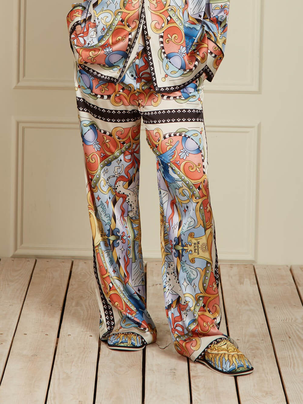 Unique Sunshine Print Elastic Waist Wide-Leg Pants