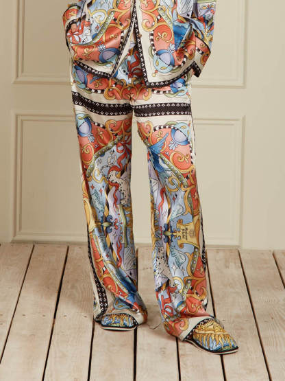 Unique Sunshine Print Elastic Waist Wide-Leg Pants