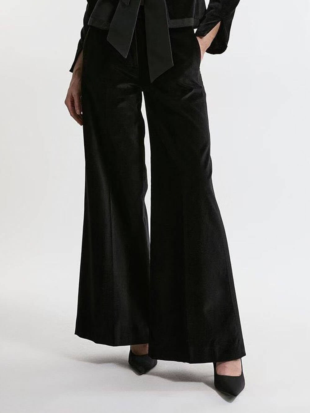 Elegant Chic High-Waist Pocketed French Flared Trousers