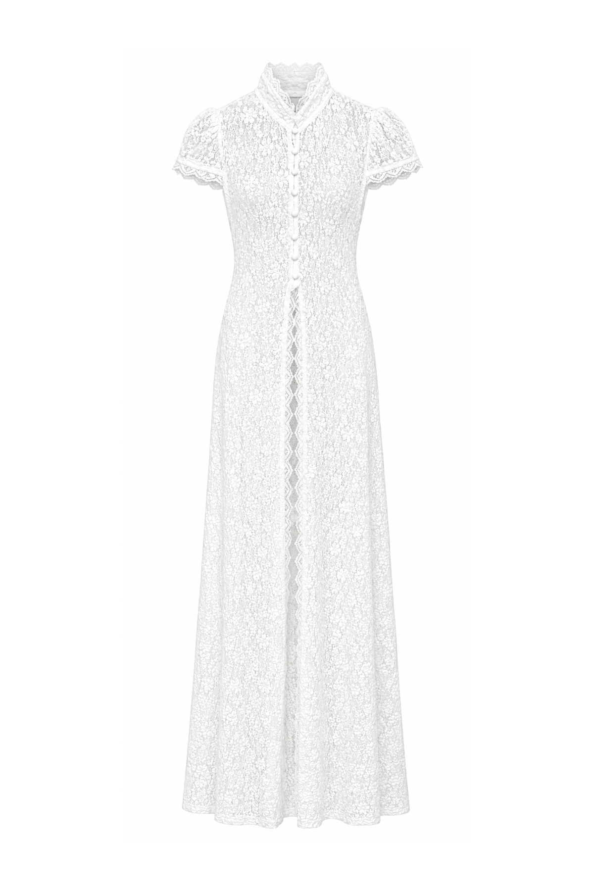 Ivory Lace Cut-Out Two-Piece Set – High-Neck Cap Sleeve Top