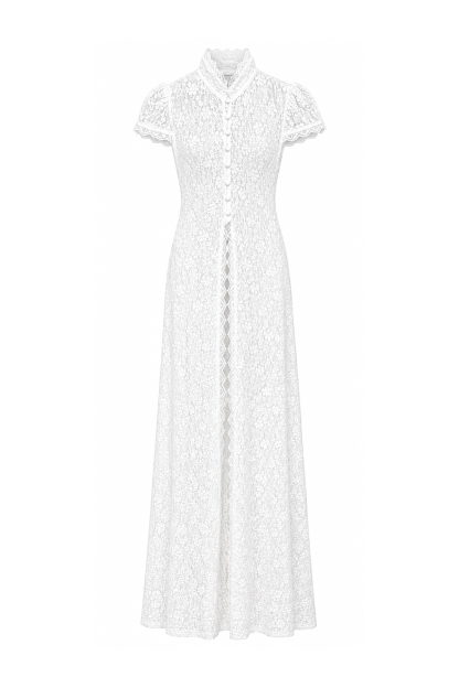 Ivory Lace Cut-Out Two-Piece Set – High-Neck Cap Sleeve Top
