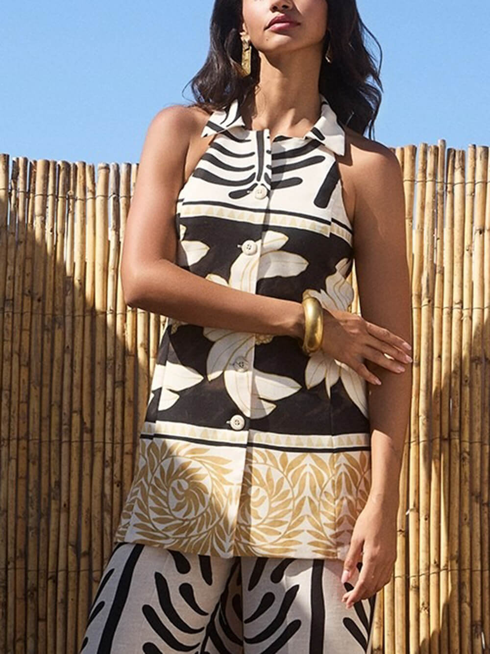 Boho Tropical Print Sleeveless Tank Top