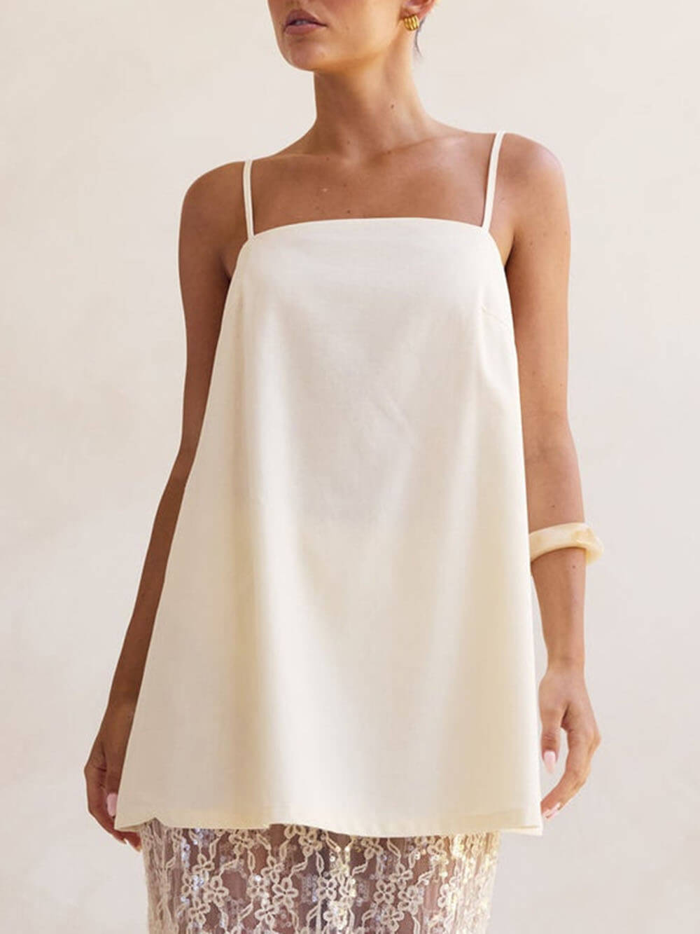 Elegant Off-Shoulder Adjustable Strap Straight-Hem A-Line Top