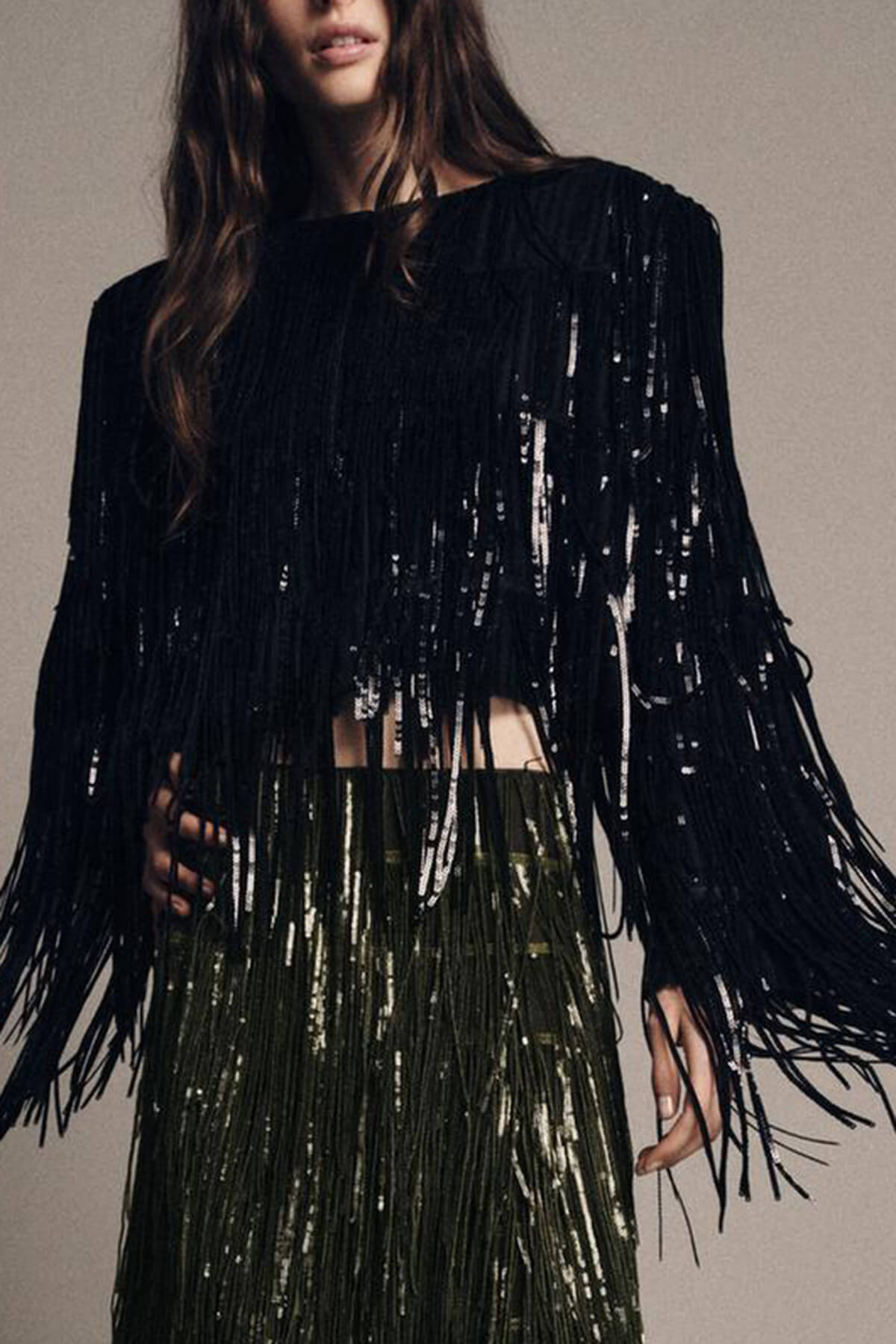 Fashion Sequined Tassel Elegant Midi Skirt