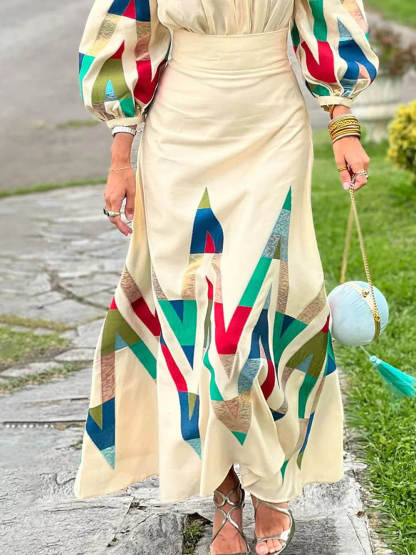 Elegant Floral Square-Neck V-Neck Ruched Lantern Sleeve Blouse