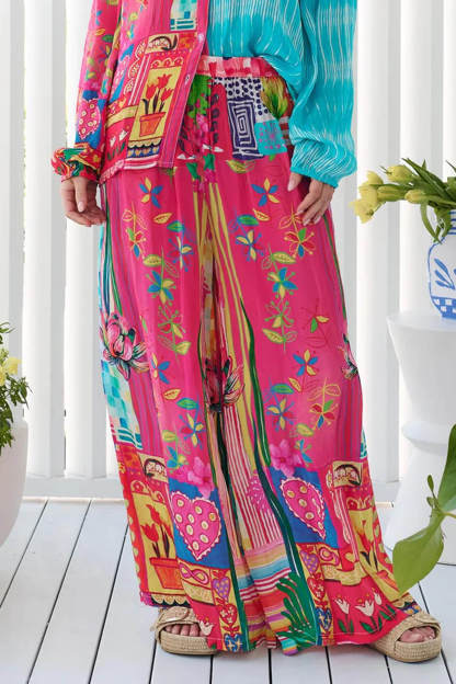 Unique Patchwork Print Button-Up Loose Fitting Shirt