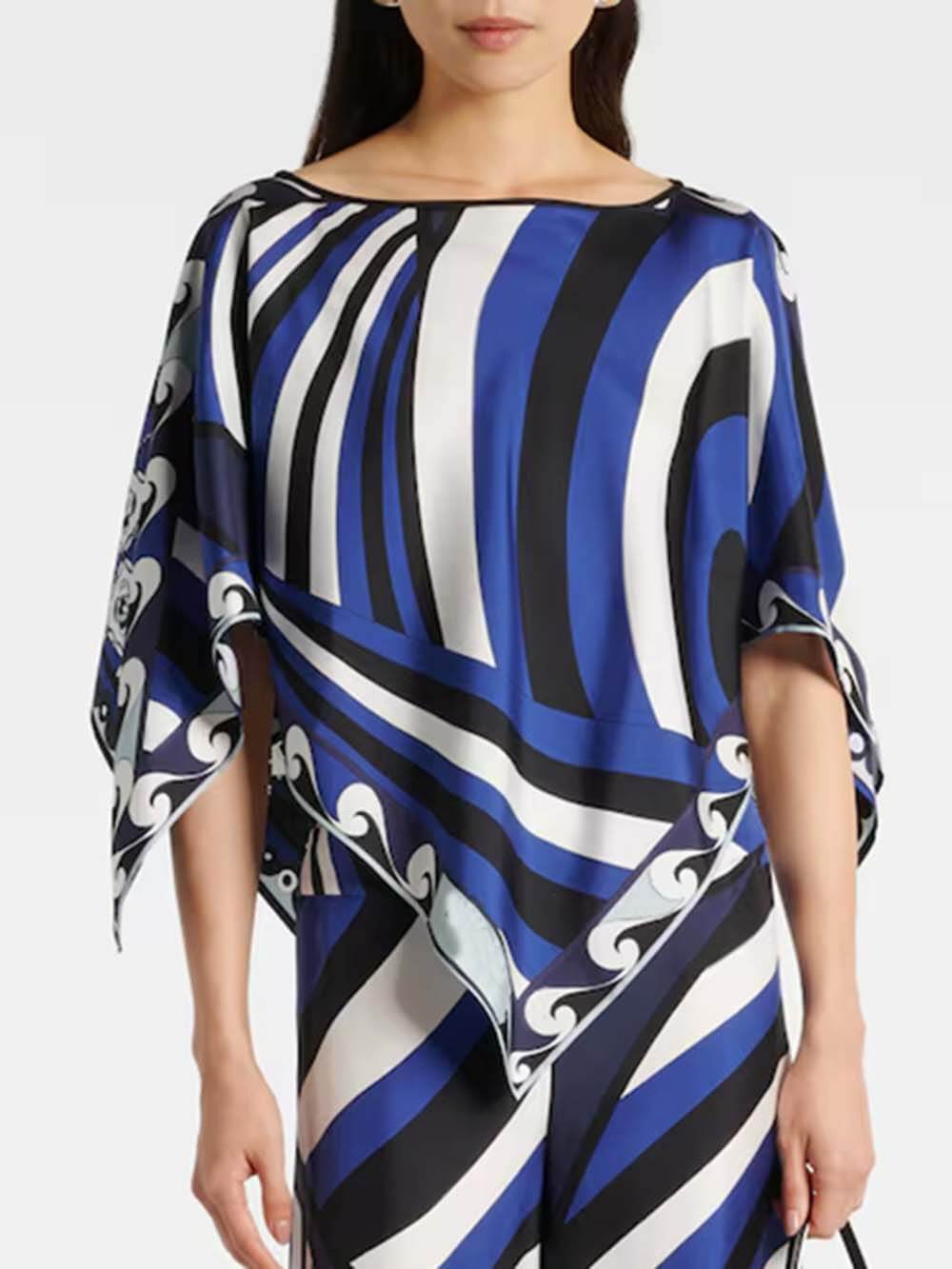 Unique Rainbow Print Satin Loose-Fit Blouse