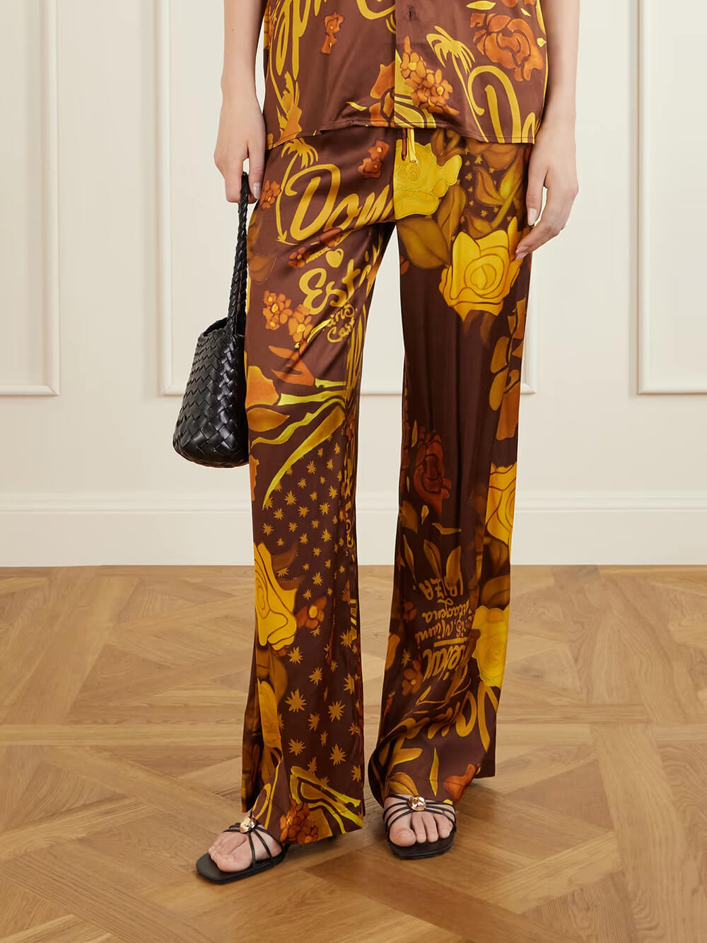 Unique Printed Satin Button-Down Loose Shirt