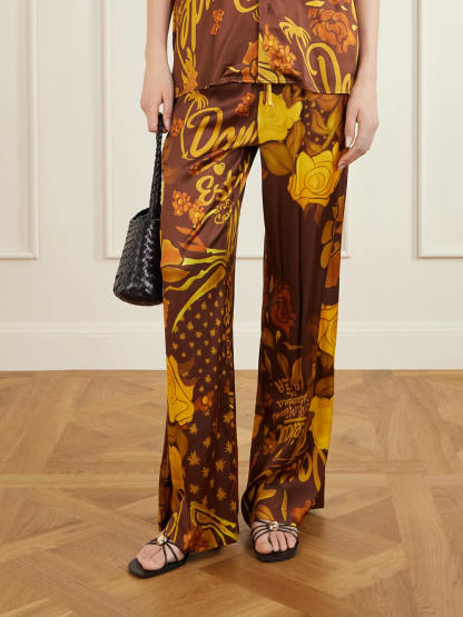 Unique Printed Satin Button-Down Loose Shirt