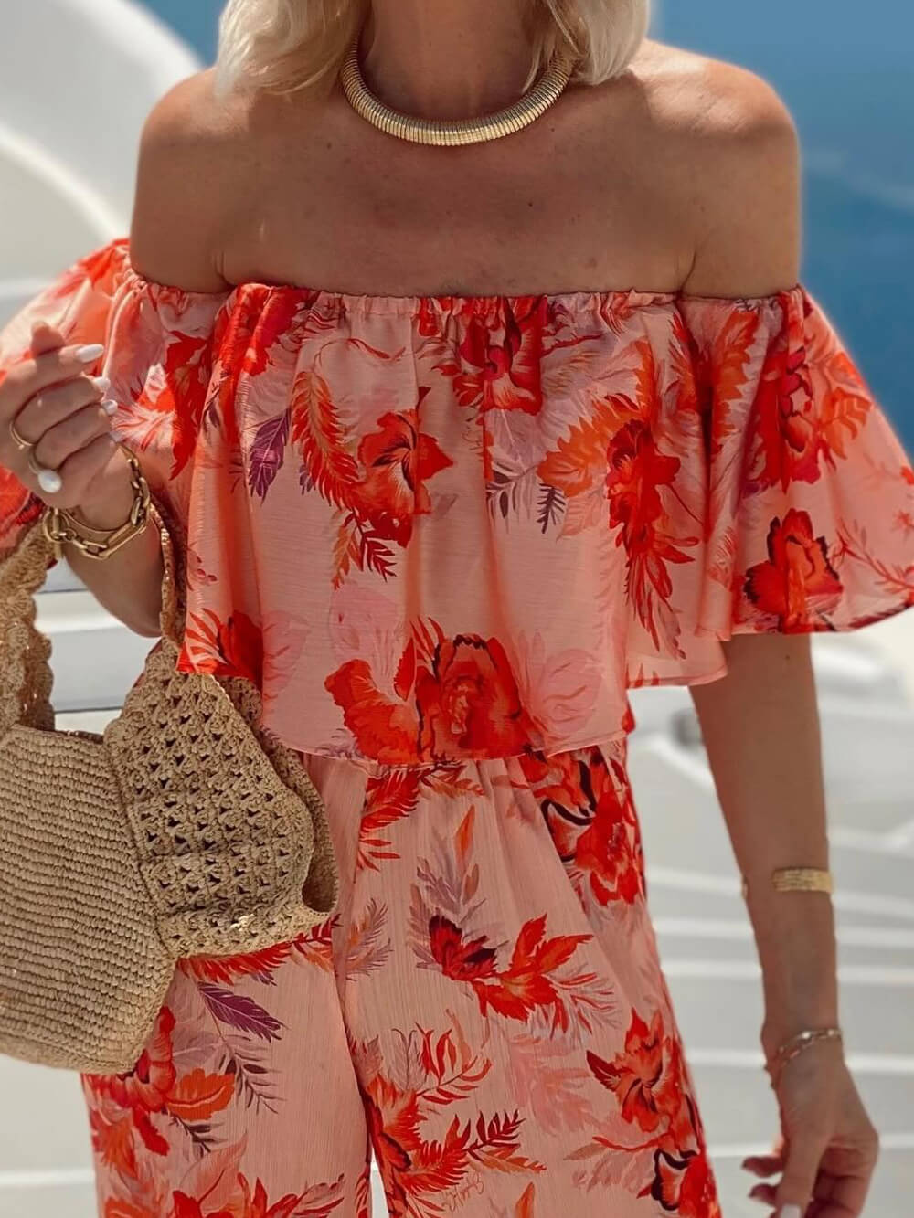 Summer Floral Print Ruffled Tube Top