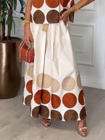 Retro Unique Round Print Pocket Pleated Flared Pants