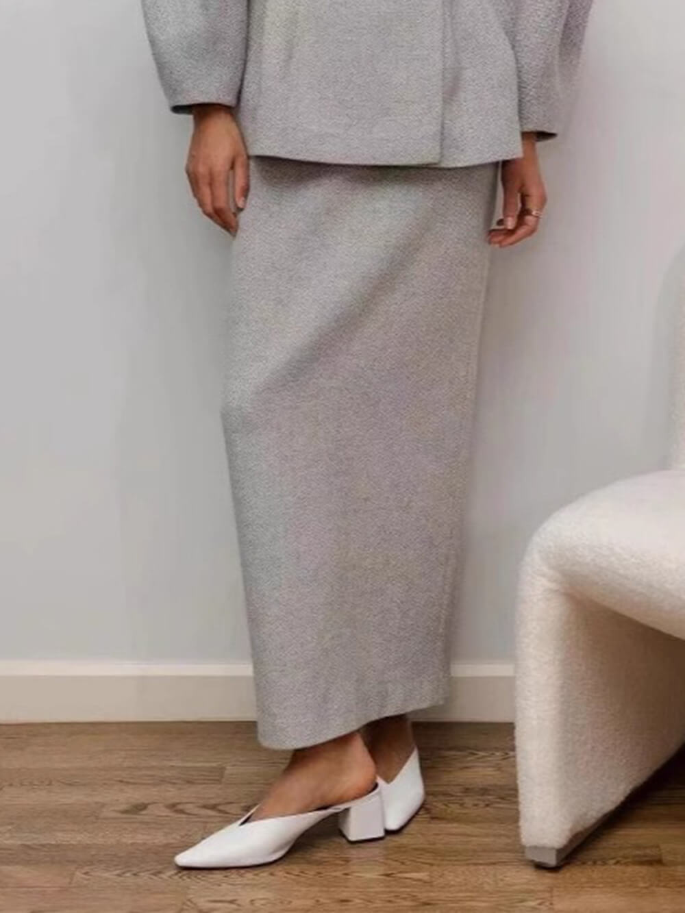 Chic Elegant Solid Fitted Maxi Skirt