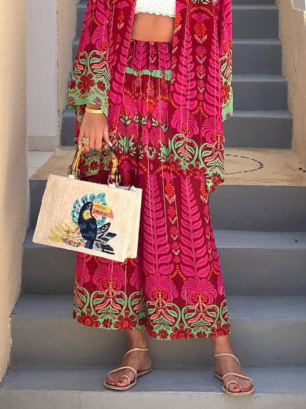 Unique Ethnic Floral Print Loose Oversized Shirt