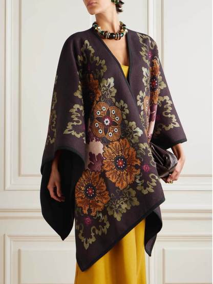 Casual Asymmetric Print Cardigan-Style Shawl Coat