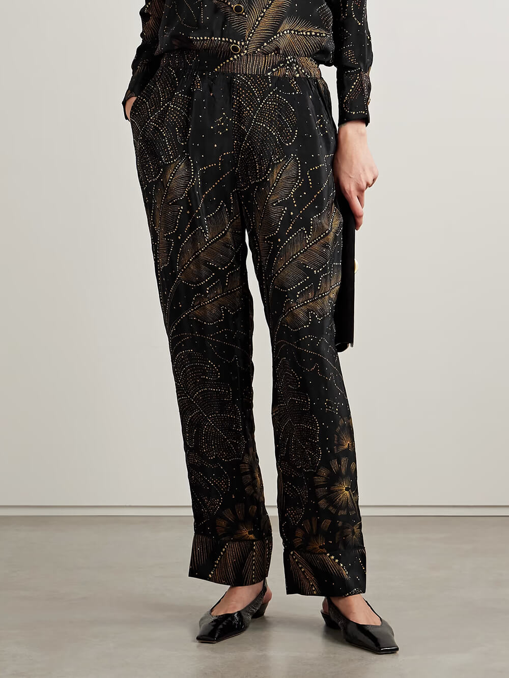 Unique Palm Leaf Print Relaxed Button-Up Shirt