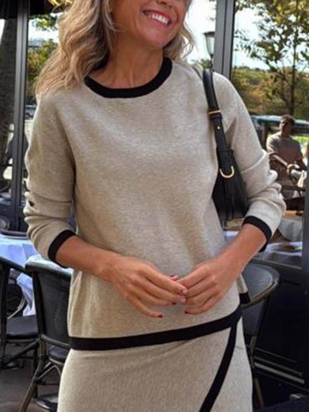 Classic Colorblock Paneled Three-Quarter Sleeves Top