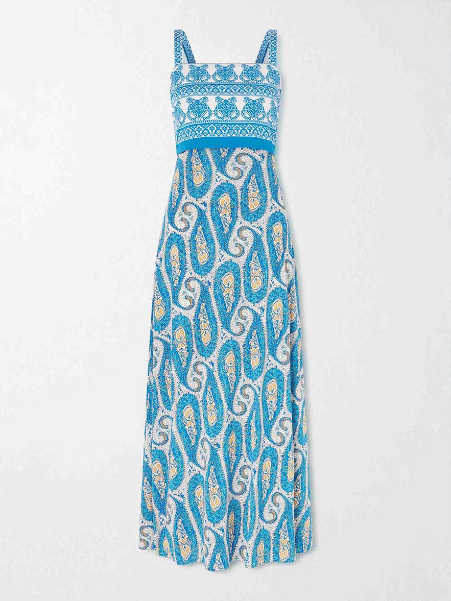 Exquisite Paisley Print Square Neck Maxi Dress