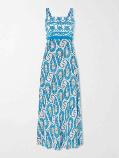 Exquisite Paisley Print Square Neck Maxi Dress
