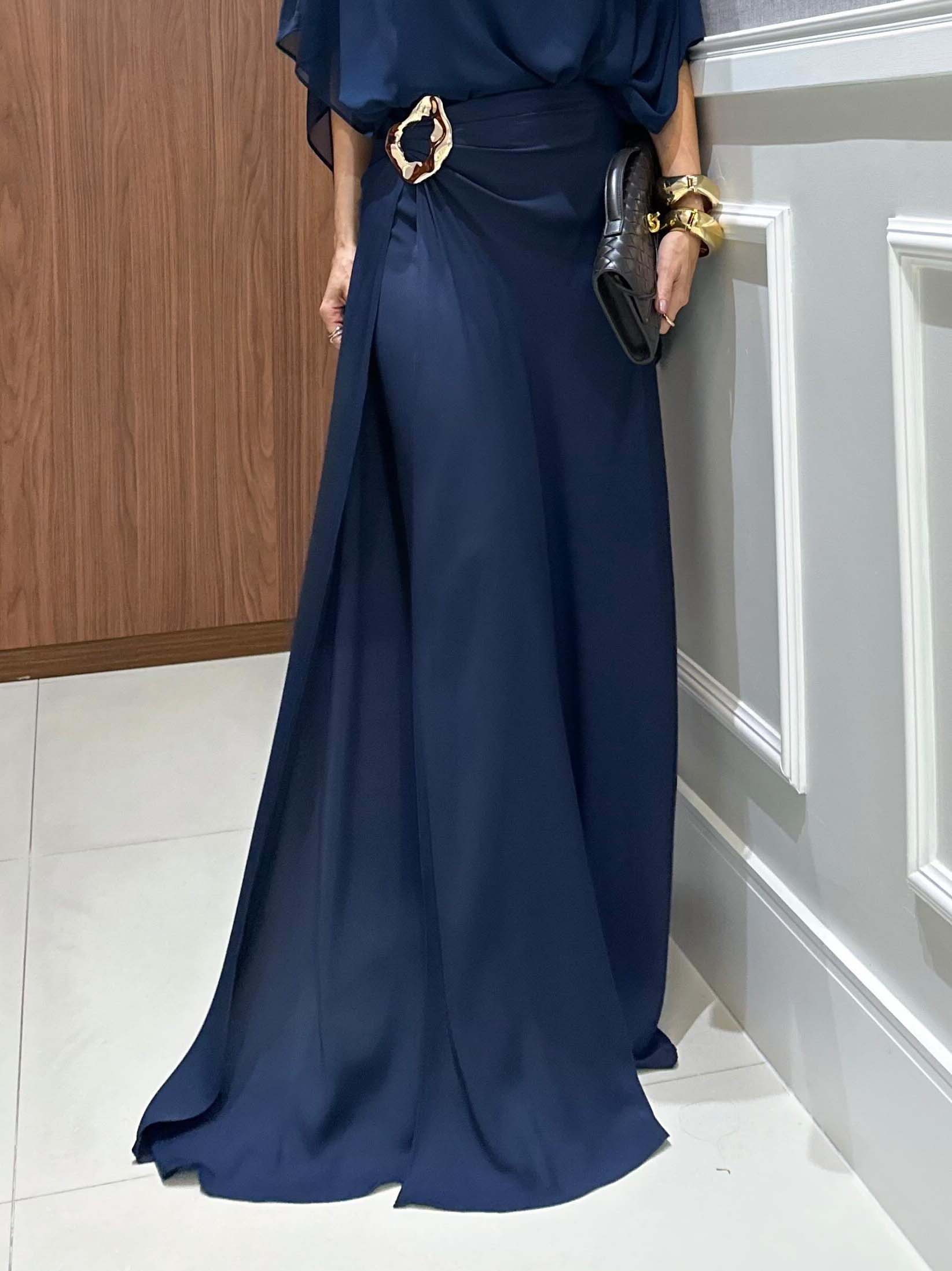 Elegant Chiffon Cape Top & Wide-Leg Pants Two-Piece Set