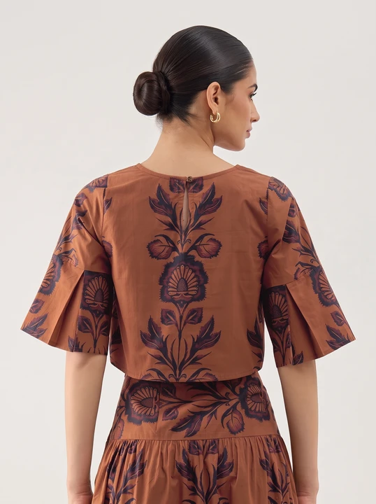 Folk Floral Print Fit-and-Flare Midi Dress