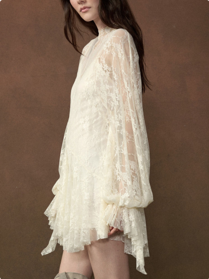 Floral Lace Laminated Short Dress