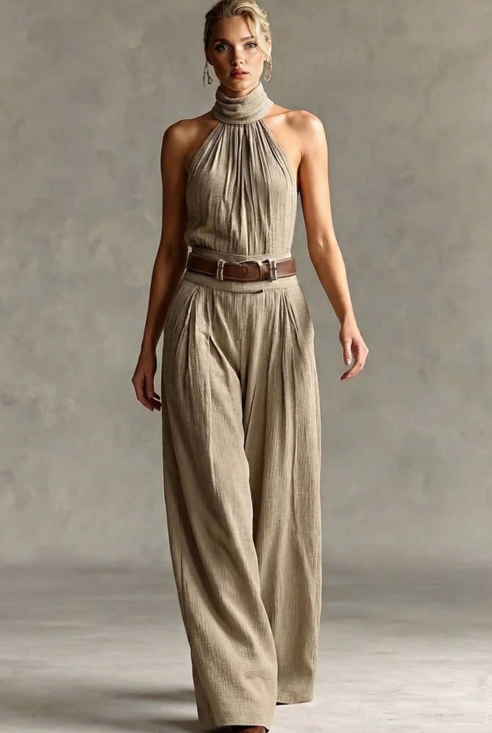 Minimalist High-Neck Off-Shoulder Jumpsuits