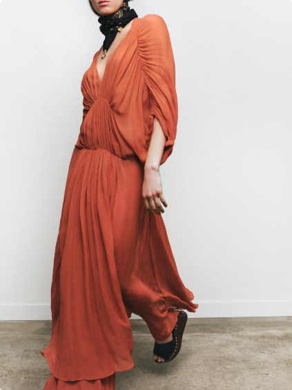 Clay Color Chiffon Elegant Long Dress