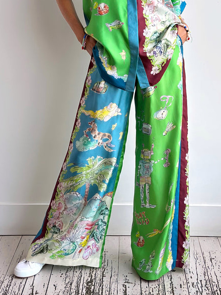 Unique Resort Print Elastic Waistband Wide-leg Pants