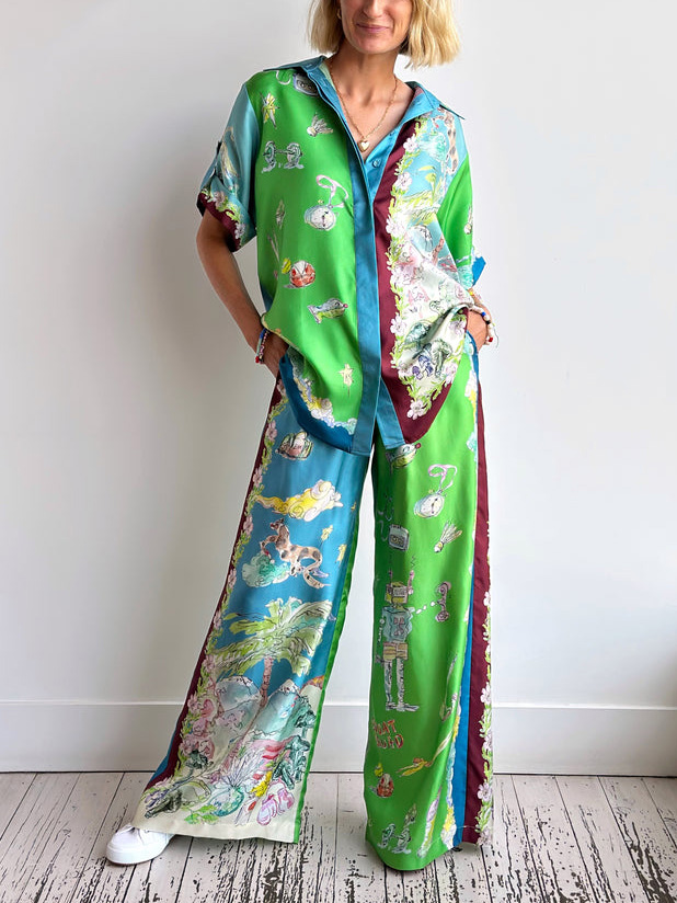 Unique Resort Print Lapel Short-sleeved Loose Shirt