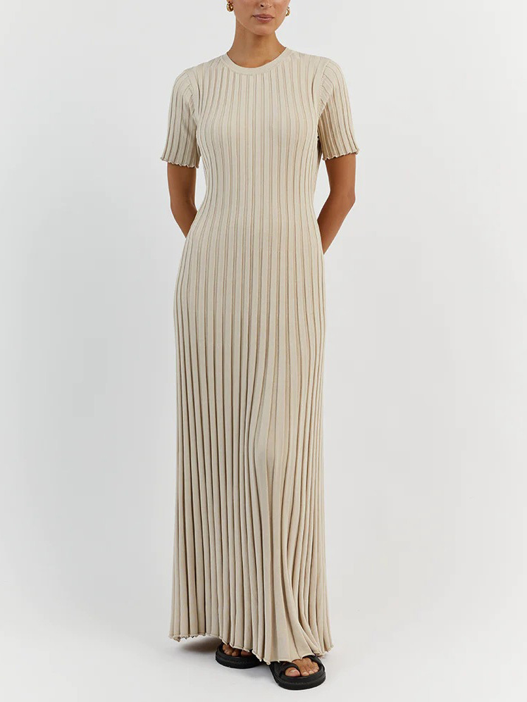 Fashion Knitted Casual Waist Midi Dress
