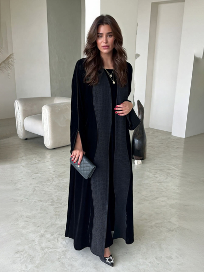 Elegant Black Printed Velvet Robe Cardigan