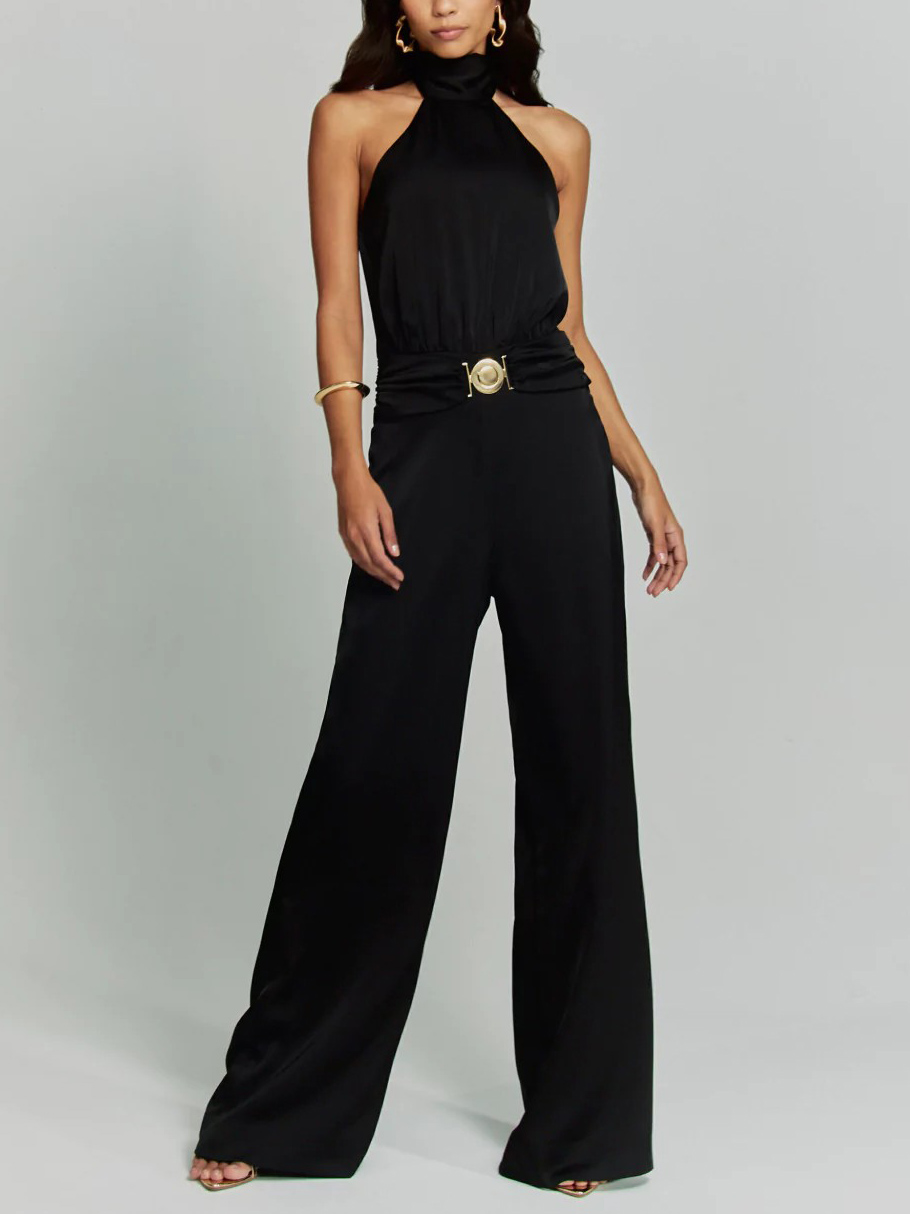 Elegant Satin Halter Neck Jumpsuit