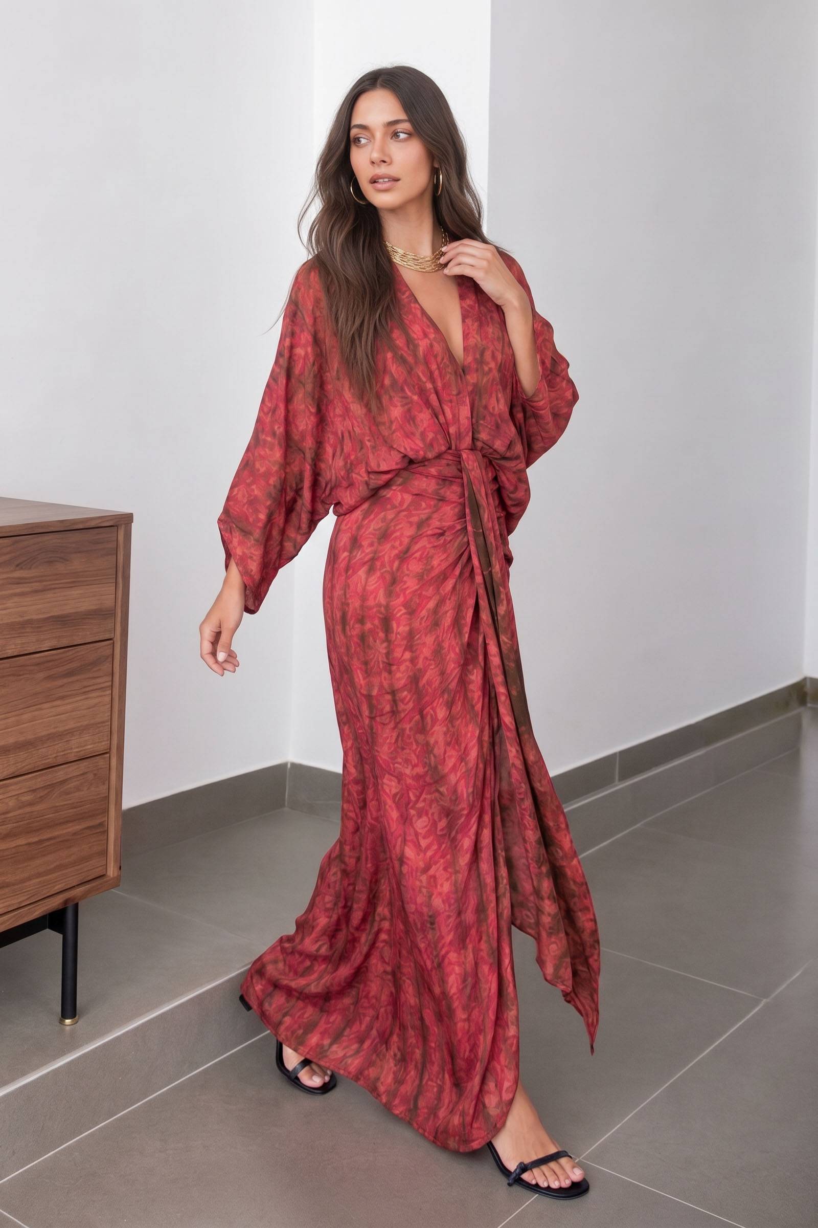 Kimono-Style Printed Dress