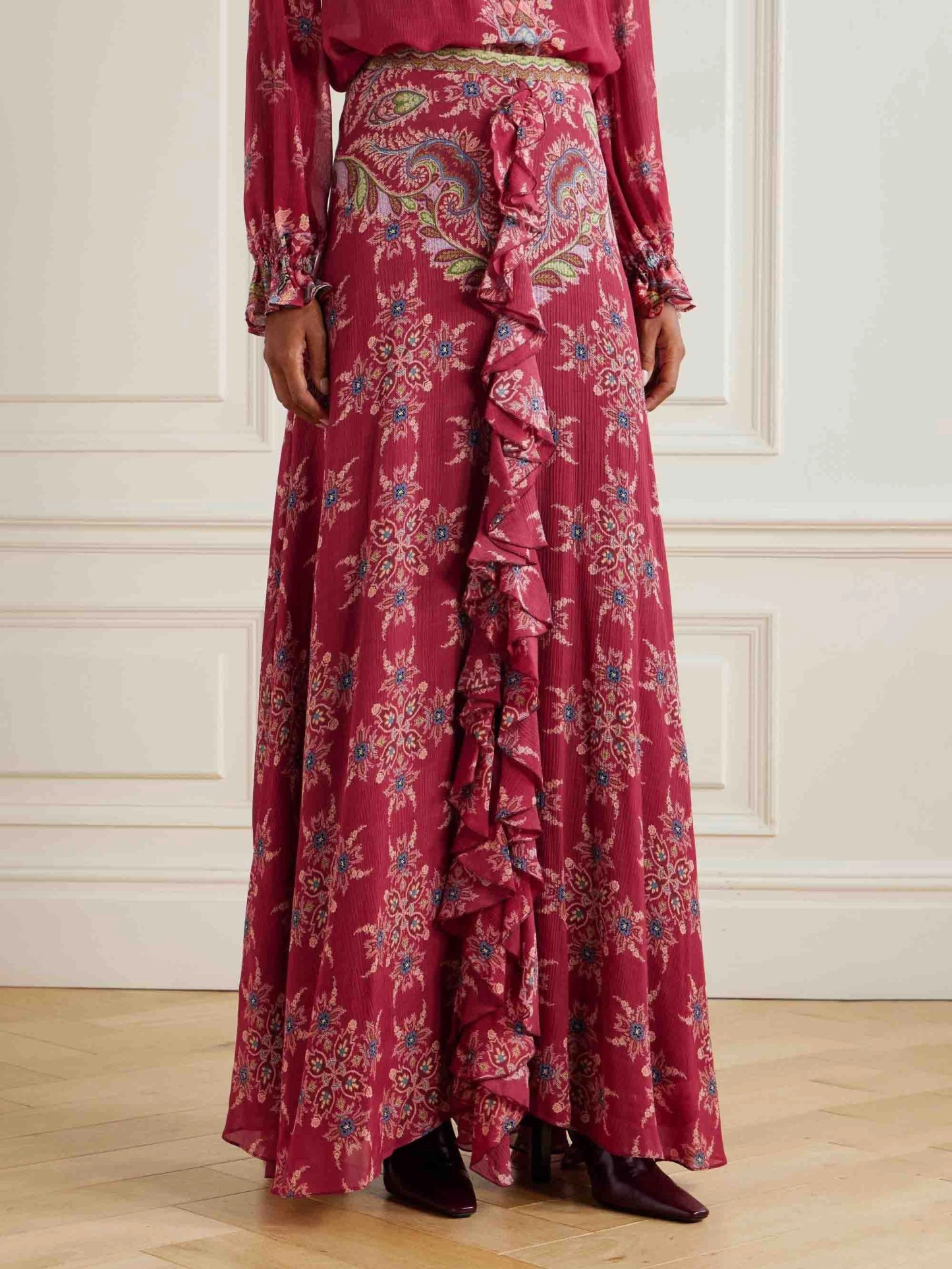 Exquisite Bohemian Ruffled Printed Chiffon Skirt