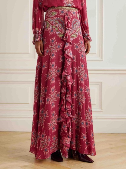 Exquisite Bohemian Ruffled Printed Chiffon Skirt