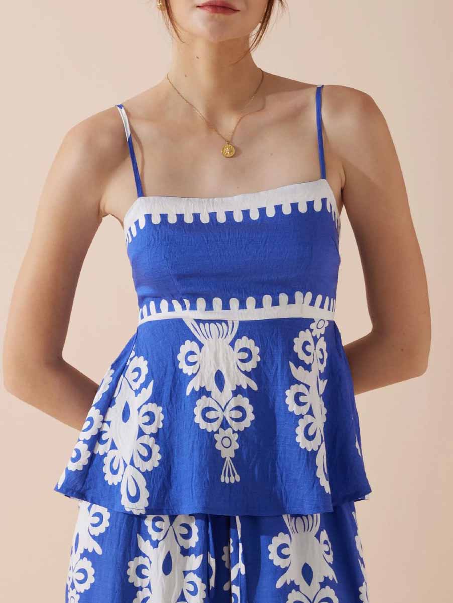 Exquisite Ethnic Floral Contrast Print Tank Top