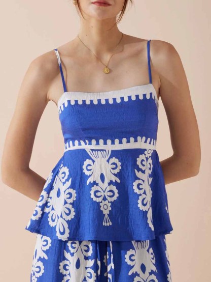 Exquisite Ethnic Floral Contrast Print Tank Top