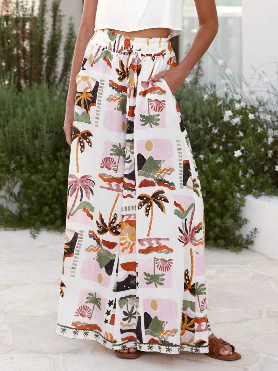 Casual Desert Palm Print Short-Sleeve Shirt & Shorts Two-Piece Set