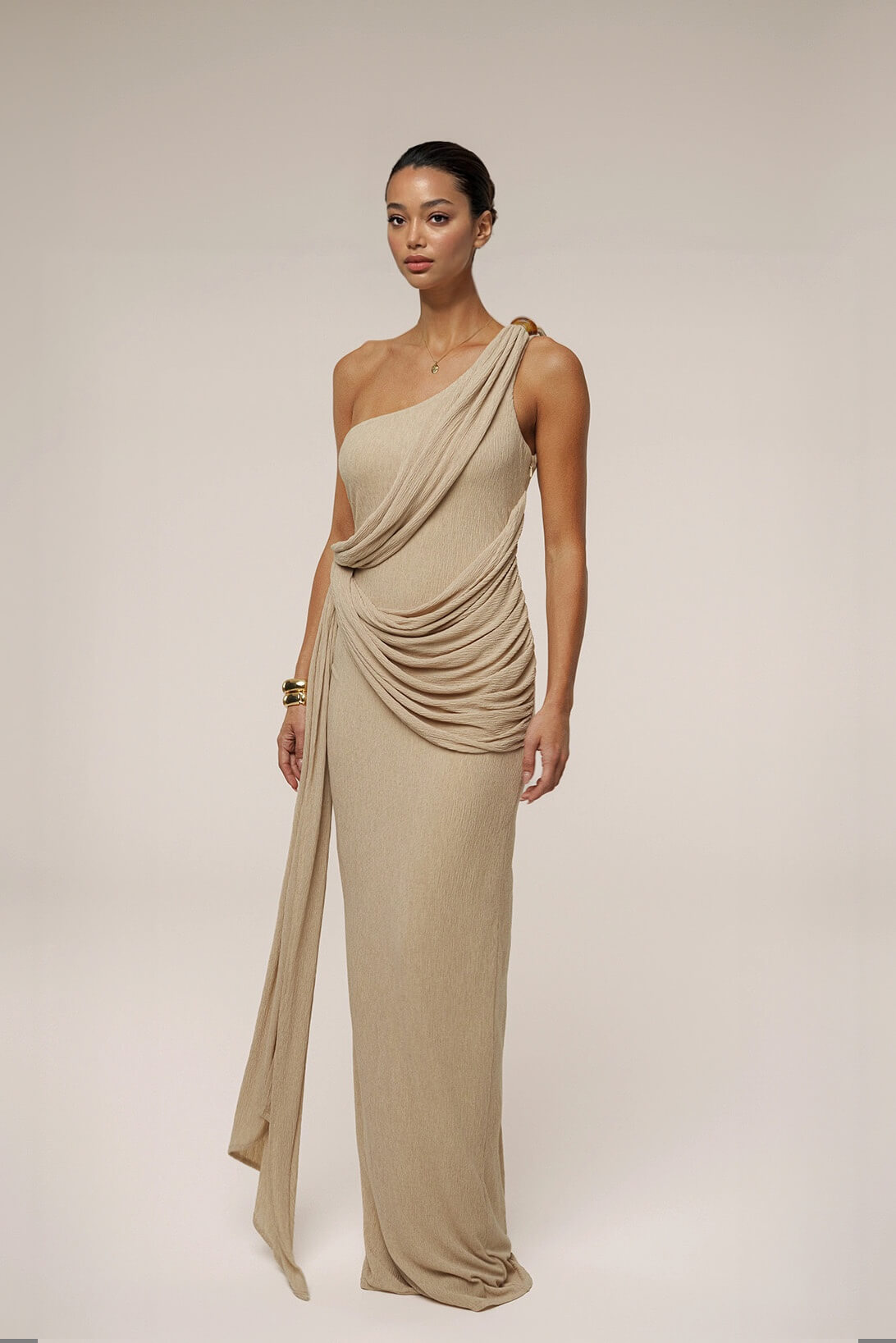 Elegant And Sexy One-Shoulder Ruched Wrap Maxi Dress