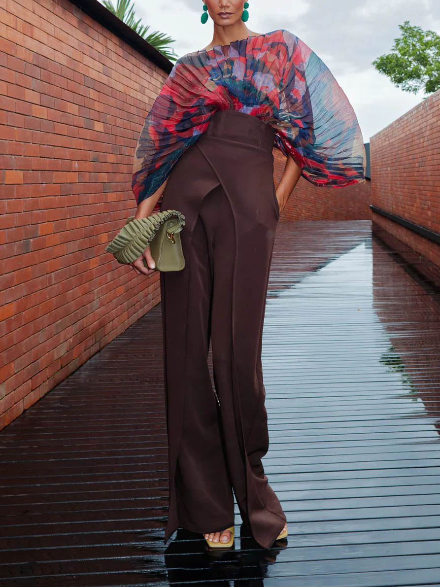 Unique Cut High-Rise Brown Wide-Leg Pants