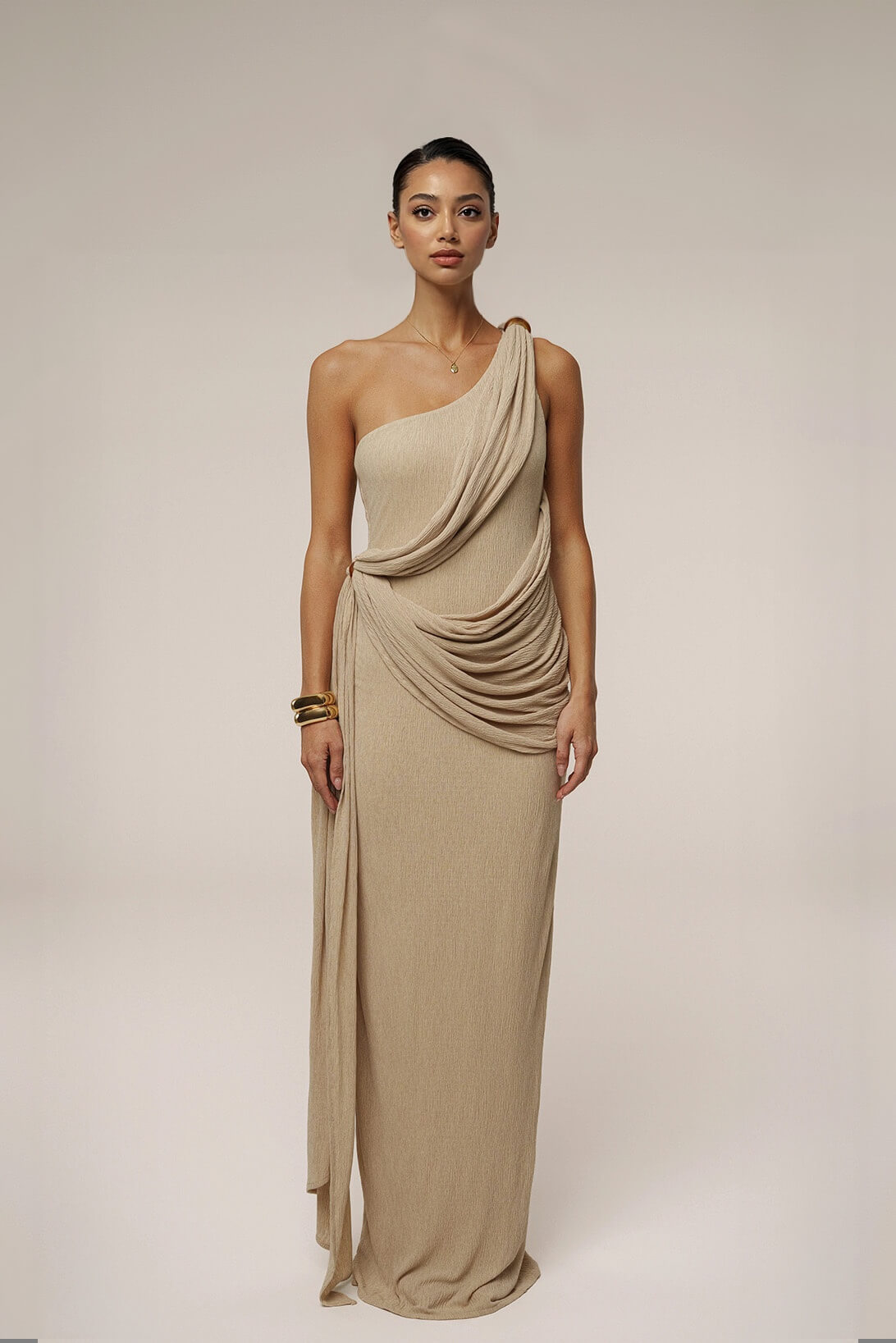 Elegant And Sexy One-Shoulder Ruched Wrap Maxi Dress