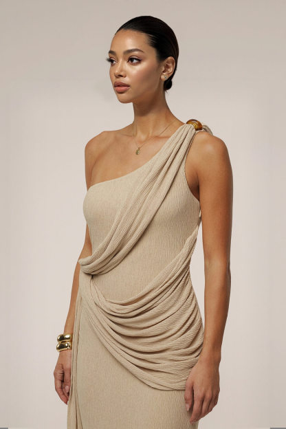 Elegant And Sexy One-Shoulder Ruched Wrap Maxi Dress