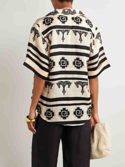 Exquisite Striped Geometric Print Short-Sleeved Shirt